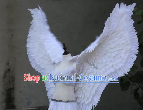 Custom Carnival Parade Wear Miami Show Back Decorations Cosplay White Feather Angel Wings Catwalks Model Props Halloween Fancy Ball Accessories