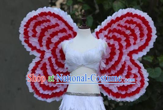 Custom Cosplay Angel Back Decorations Model Catwalks Props Halloween Fancy Ball Wear Carnival Parade Accessories Miami Show Red Feather Butterfly Wings