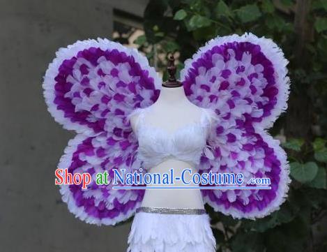 Custom Miami Show Purple Feather Butterfly Wings Cosplay Angel Back Decorations Model Catwalks Props Halloween Fancy Ball Wear Carnival Parade Accessories