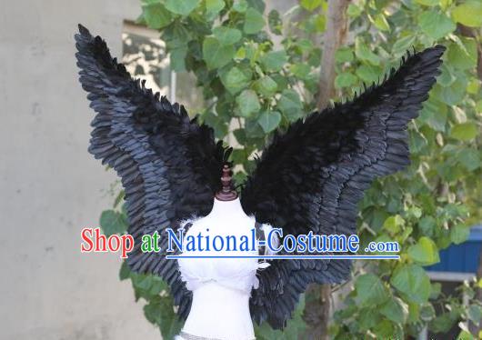 Custom Carnival Parade Accessories Miami Show Black Feathers Wings Cosplay Demon Back Decorations Model Catwalks Props Halloween Fancy Ball Wear