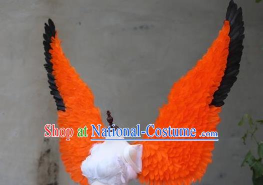 Custom Halloween Fancy Ball Wear Carnival Parade Accessories Miami Show Orange Feathers Wings Cosplay Demon Back Decorations Model Catwalks Props