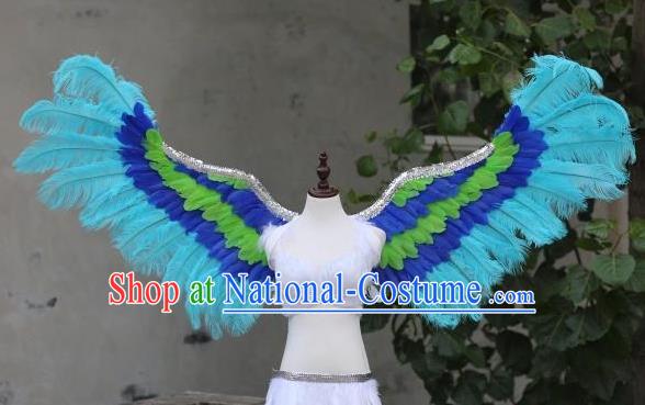 Custom Model Show Props Halloween Catwalks Wear Carnival Parade Accessories Miami Angel Blue Feathers Wings Cosplay Fancy Ball Back Decorations