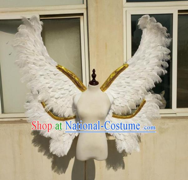 Custom Miami Show White Feather Decorations Cosplay Deluxe Butterfly Wings Catwalks Angel Props Halloween Fancy Ball Accessories Carnival Parade Wear