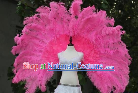 Custom Carnival Parade Back Accessories Miami Angel Pink Ostrich Feather Wings Halloween Cosplay Decorations Stage Show Props Opening Dance Wear