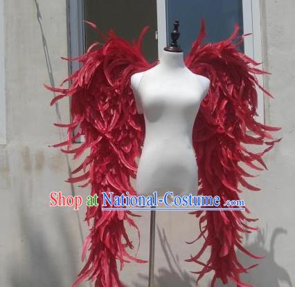 Custom Opening Dance Wear Carnival Parade Back Accessories Miami Angel Red Feather Wings Halloween Cosplay Decorations Stage Show Giant Props