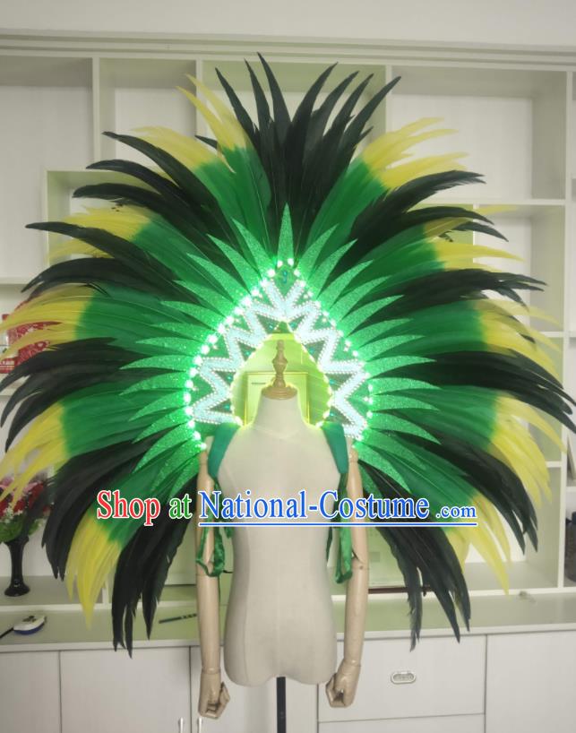 Custom Opening Dance Wear Miami Parade LED Back Accessories Cosplay Angel Green Feather Wings Halloween Performance Decorations Stage Show Props