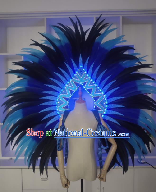 Custom Stage Show Props Opening Dance Wear Miami Parade LED Back Accessories Cosplay Angel Blue Feather Wings Halloween Performance Decorations