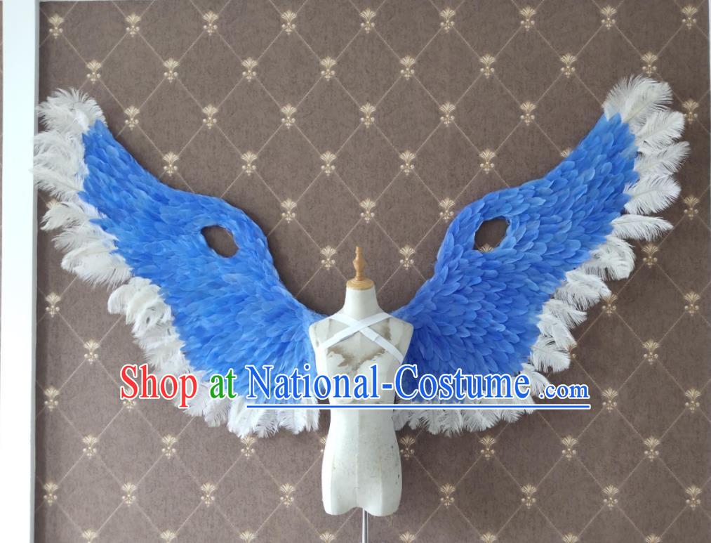 Custom Halloween Performance Decorations Stage Show Angel Props Opening Dance Wear Miami Parade Accessories Christmas Blue Feather Wings