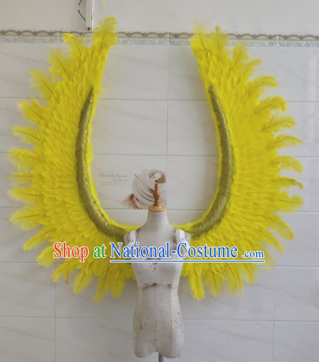 Custom Christmas Yellow Feather Wings Halloween Performance Decorations Stage Show Angel Props Opening Dance Wear Miami Parade Accessories