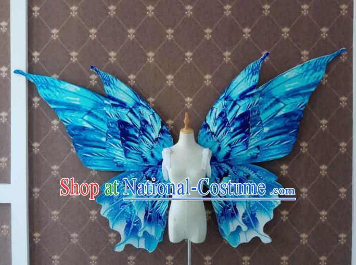 Custom Christmas Blue Butterfly Wings Halloween Cosplay Demon Decorations Stage Show Props Opening Dance Deluxe Wear Miami Show Accessories