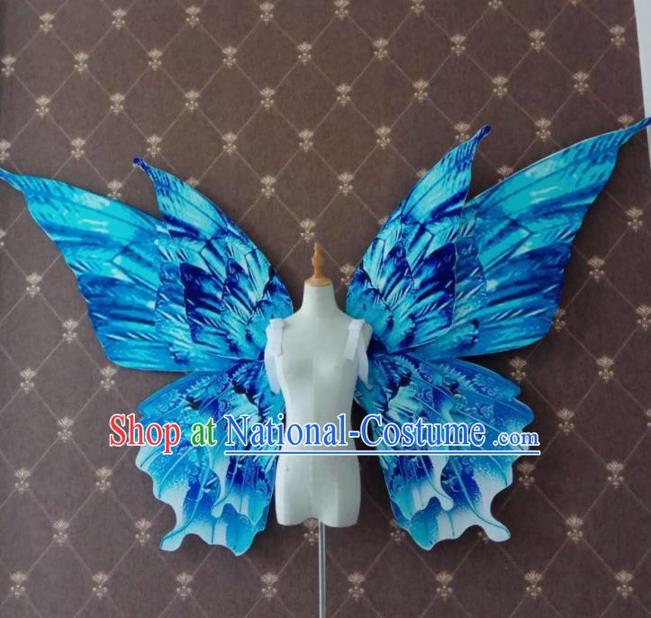 Custom Christmas Blue Butterfly Wings Halloween Cosplay Demon Decorations Stage Show Props Opening Dance Deluxe Wear Miami Show Accessories