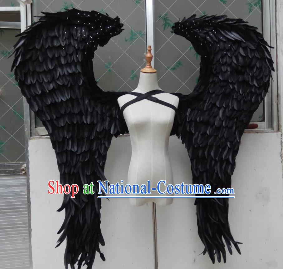 Custom Opening Dance Wear Miami Catwalks Accessories Christmas Giant Angel Wings Halloween Cosplay Back Decorations Stage Show Deluxe Black Feather Props