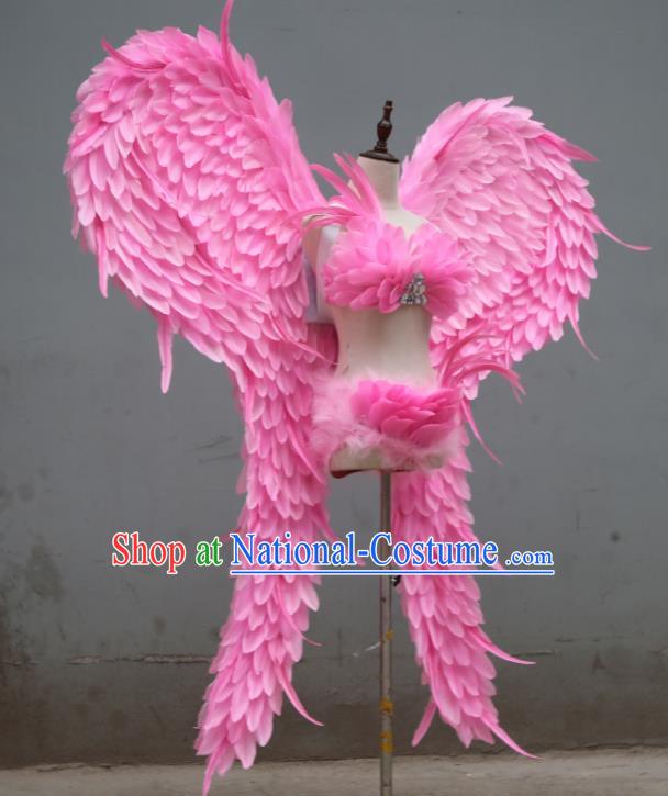 Custom Christmas Performance Props Halloween Cosplay Angel Wings Stage Show Deluxe Pink Feather Decorations Opening Dance Accessories Miami Catwalks Wear