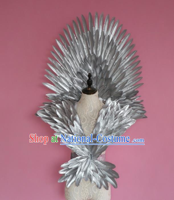 Custom Miami Stage Show Wear Christmas Performance Props Halloween Cosplay Angel Grey Feather Wings Carnival Dance Back Accessories