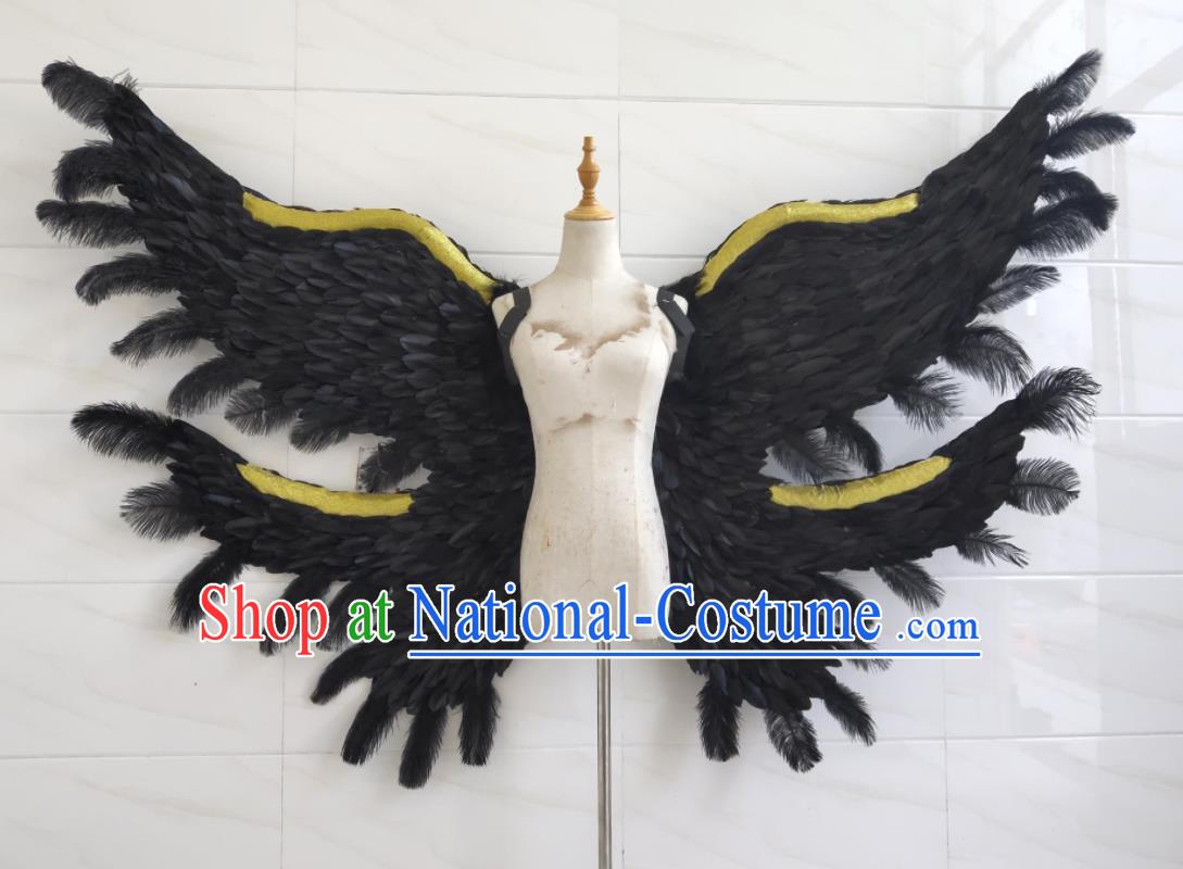 Custom Stage Show Demon Props Opening Dance Wear Miami Parade Accessories Christmas Giant Black Feather Wings Halloween Performance Decorations