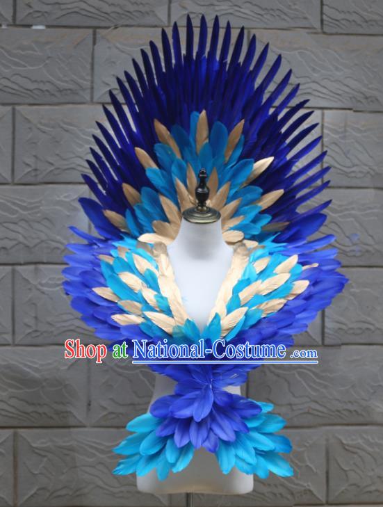 Custom Halloween Cosplay Angel Blue Feather Wings Carnival Dance Back Accessories Miami Stage Show Wear Christmas Performance Props