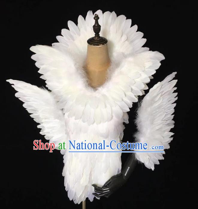 Custom Christmas Catwalks Props Opening Dance White Feather Wings Carnival Dance Back Accessories Miami Stage Show Wear