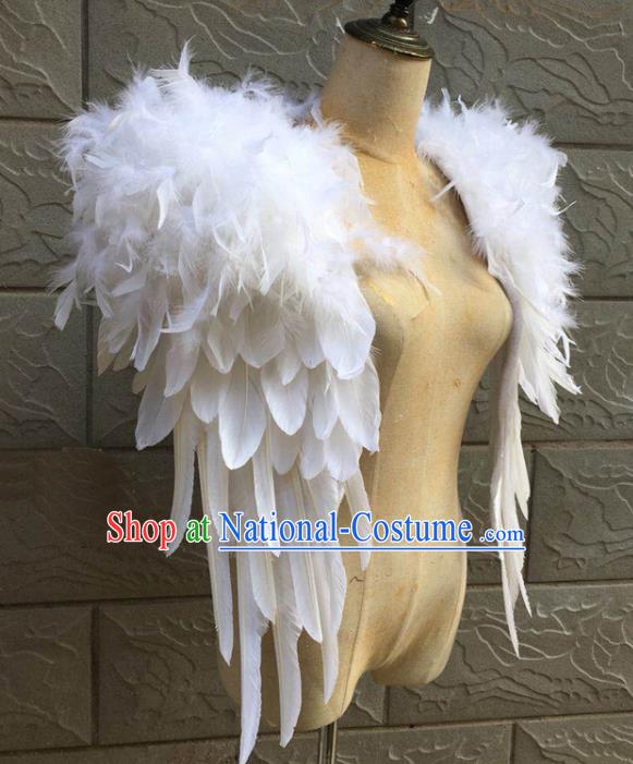 Top Brazilian Carnival Epaulet Samba Dance White Feather Shoulder Accessories Miami Catwalks Cape Decorations Stage Show Prop