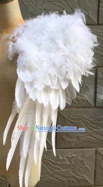 Top Brazilian Carnival Epaulet Samba Dance White Feather Shoulder Accessories Miami Catwalks Cape Decorations Stage Show Prop