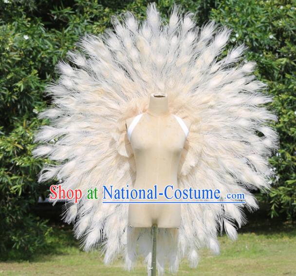 Custom Carnival Parade Back Accessories Miami Stage Show Beige Feather Wear Christmas Catwalks Props Opening Dance Deluxe Angel Wings