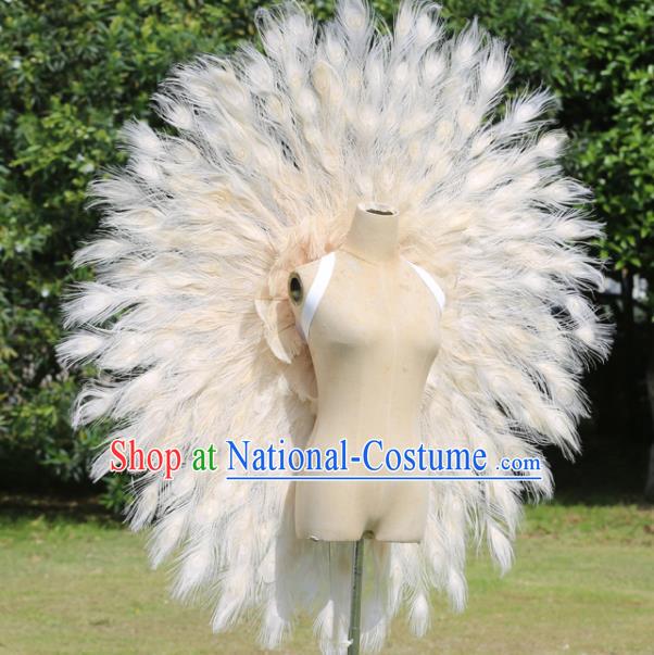 Custom Carnival Parade Back Accessories Miami Stage Show Beige Feather Wear Christmas Catwalks Props Opening Dance Deluxe Angel Wings