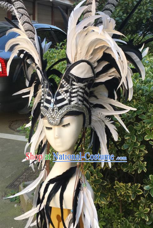 Top Cosplay Feather Hair Accessories Miami Catwalks Headpiece Decorations Stage Show Royal Crown Brazilian Carnival Headwear