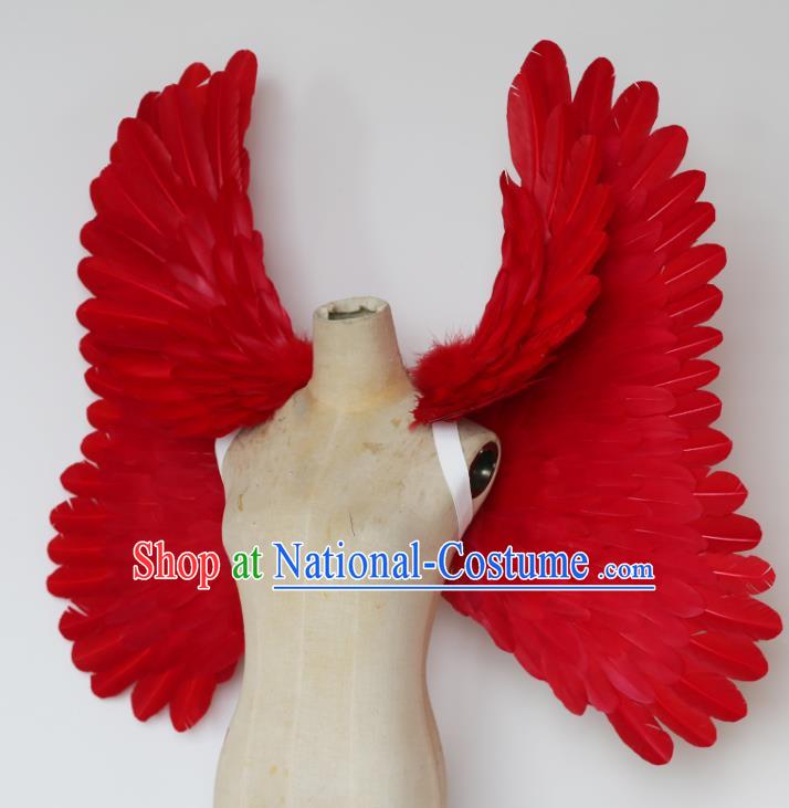 Custom Miami Stage Show Wear Christmas Catwalks Props Opening Dance Red Feather Wings Carnival Parade Back Accessories