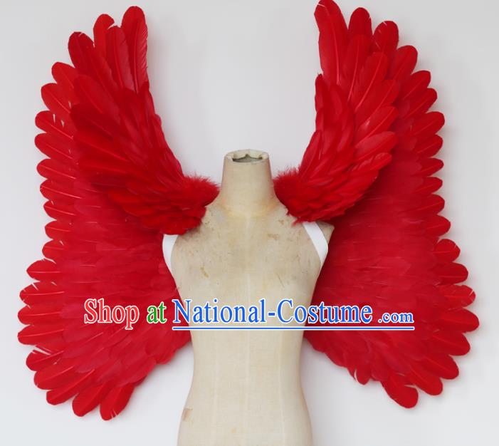 Custom Miami Stage Show Wear Christmas Catwalks Props Opening Dance Red Feather Wings Carnival Parade Back Accessories