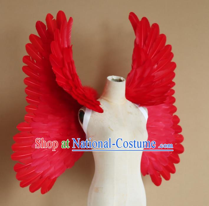 Custom Miami Stage Show Wear Christmas Catwalks Props Opening Dance Red Feather Wings Carnival Parade Back Accessories