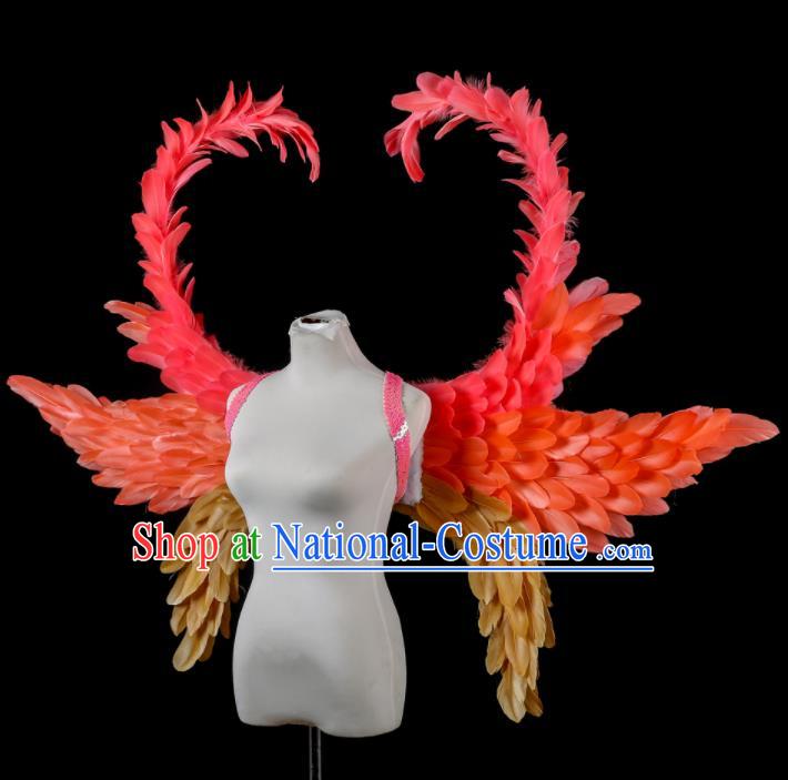 Custom Miami Stage Show Red Feather Wear Christmas Catwalks Props Opening Dance Butterfly Wings Carnival Parade Accessories