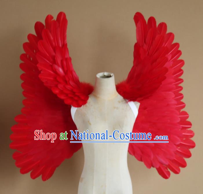 Custom Miami Stage Show Wear Christmas Catwalks Props Opening Dance Red Feather Wings Carnival Parade Back Accessories