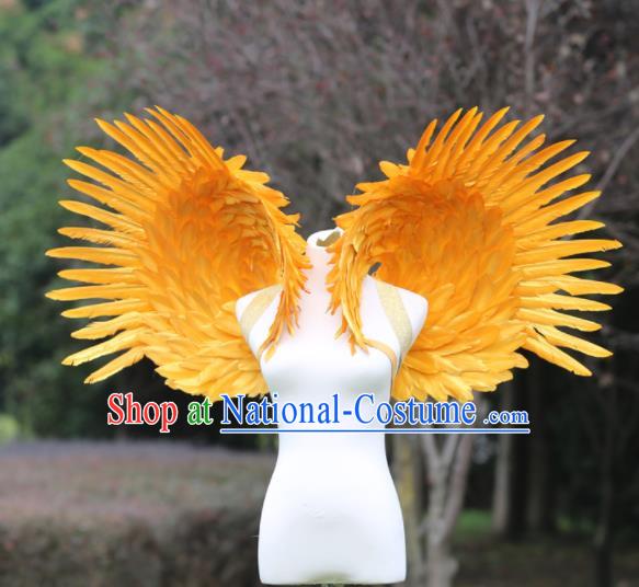 Custom Halloween Catwalks Golden Feather Wing Props Opening Dance Shoulder Accessories Carnival Parade Feathers Wings Miami Stage Performance Wear