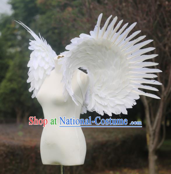 Custom Miami Stage Performance Wear Halloween Catwalks White Feather Wing Props Opening Dance Shoulder Accessories Carnival Parade Feathers Wings