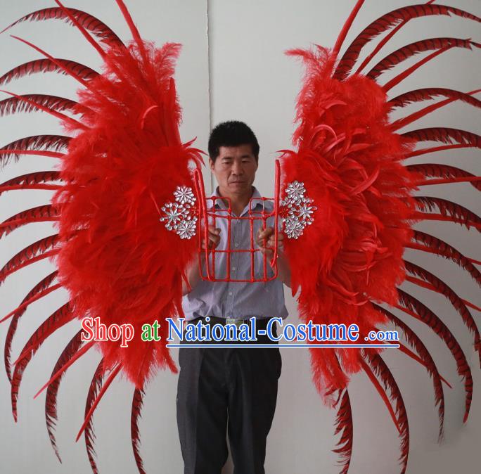 Custom Opening Ceremony Back Accessories Carnival Parade Red Feathers Wings Miami Stage Show Wear Halloween Cosplay Angel Wing Props