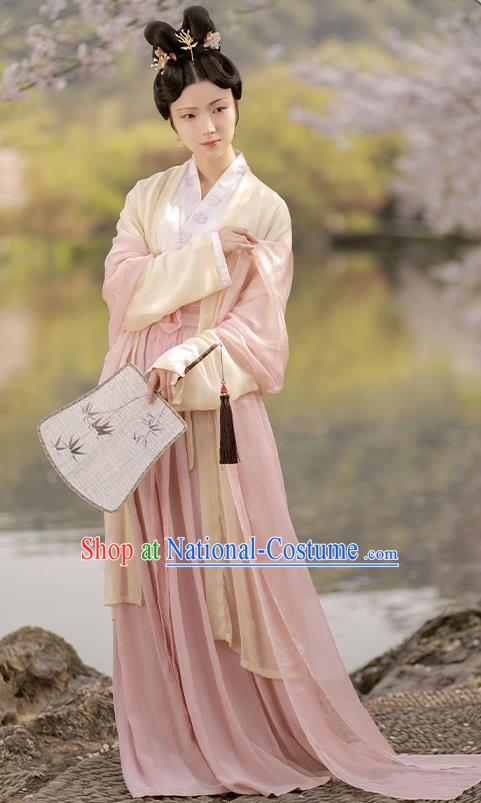 China Traditional Hanfu Dress Ancient Young Beauty Garment Costumes Song Dynasty Court Princess Historical Clothing Full Set