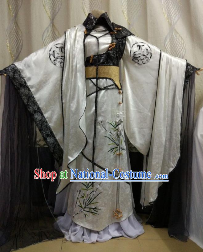 China Ancient Empress Clothing Cosplay Fairy Queen White Dress Outfits Traditional Puppet Show Goddess Garment Costumes