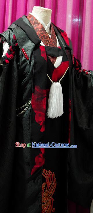 Chinese Ancient Royal King Black Robe Uniforms Traditional Cosplay Prince Clothing Puppet Show Swordsman Garment Costumes