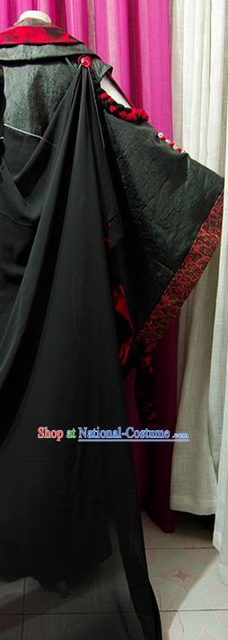 Chinese Ancient Royal King Black Robe Uniforms Traditional Cosplay Prince Clothing Puppet Show Swordsman Garment Costumes