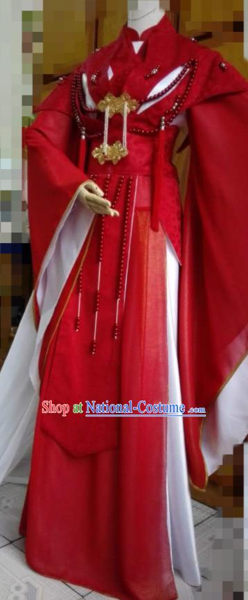 China Traditional Puppet Show Elderly Female Garment Costumes Ancient Swordswoman Clothing Cosplay Chivalrous Woman Red Dress Outfits