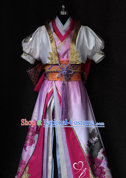 Top Traditional Kung Fu Lady Clothing Cosplay Female Knight Printing Pink Dress Sengoku Musou Swordswoman Garment Costume