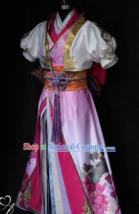 Top Traditional Kung Fu Lady Clothing Cosplay Female Knight Printing Pink Dress Sengoku Musou Swordswoman Garment Costume