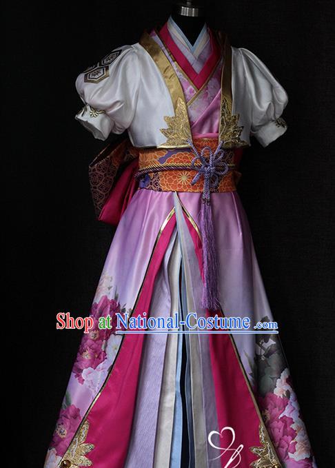 Top Traditional Kung Fu Lady Clothing Cosplay Female Knight Printing Pink Dress Sengoku Musou Swordswoman Garment Costume