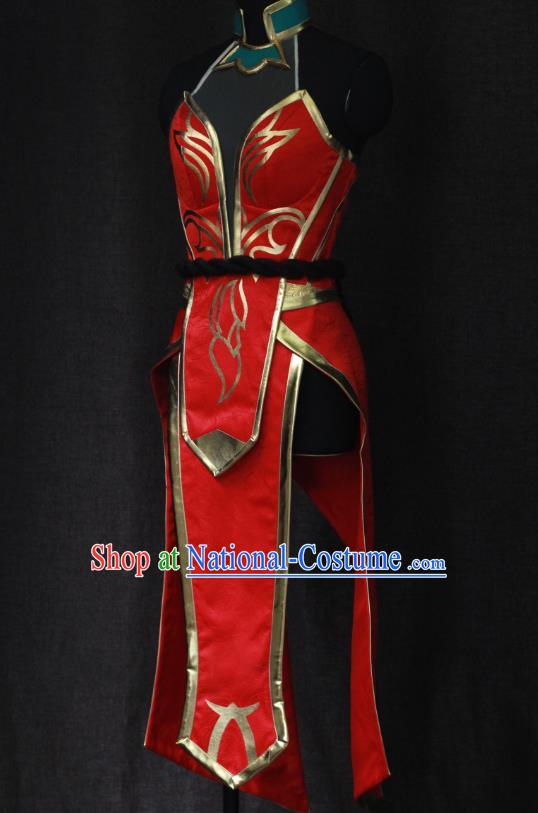 Top League of Legends Swordswoman Garment Costume Traditional Chivalrous Lady Clothing Cosplay Fairy Red Dress