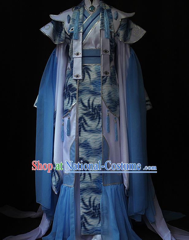 Chinese Puppet Show Swordsman Garment Costumes Ancient Young Childe Blue Uniforms Traditional Cosplay Prince Clothing