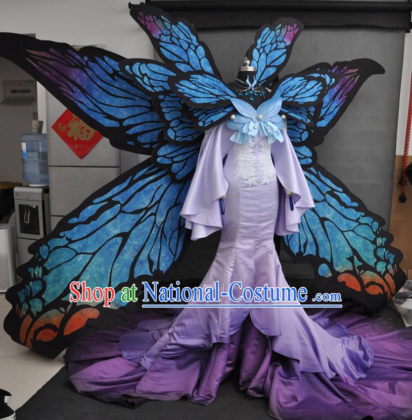 Top Traditional Butterfly Fairy Clothing Cosplay Goddess Purple Trailing Dress Outfits Game Character Queen Garment Costume