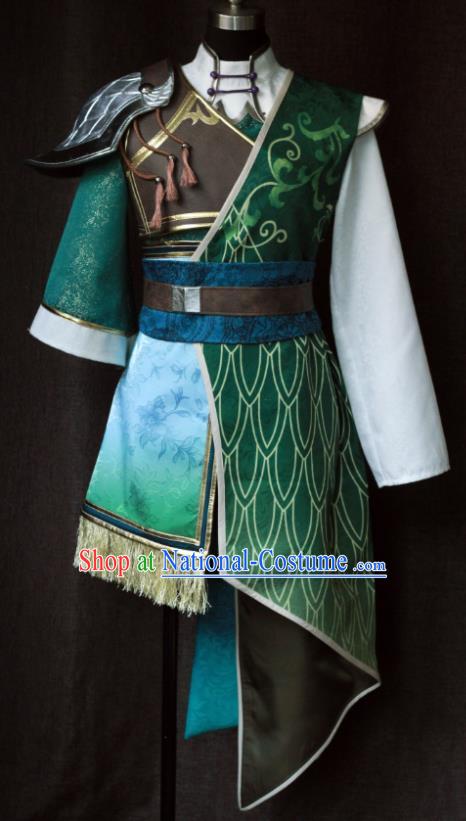 Chinese Ancient Swordsman Green Uniforms Traditional Cosplay Young Knight Clothing Game Dynasty Warriors Jiang Wei Garment Costumes