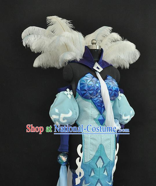 Top Cosplay Young Beauty Blue Dress Outfits Game Character Imperial Concubine Garment Costume Traditional Goddess Clothing