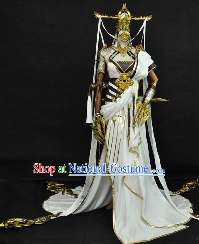 China Traditional Game Court Beauty Garment Costumes Ancient Fairy Clothing Cosplay Goddess Princess White Dress Outfits