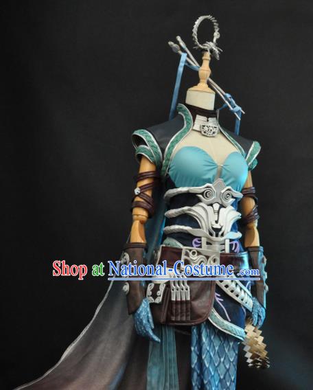 Top Game Character Swordswoman Garment Costumes Traditional Moonlight Blade Yu Hudie Clothing Cosplay Female Knight Blue Dress Outfits