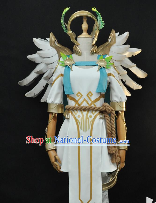 Top Overwatch Goddess Garment Costumes Traditional Game Role Angel Clothing Cosplay Swordswoman White Dress